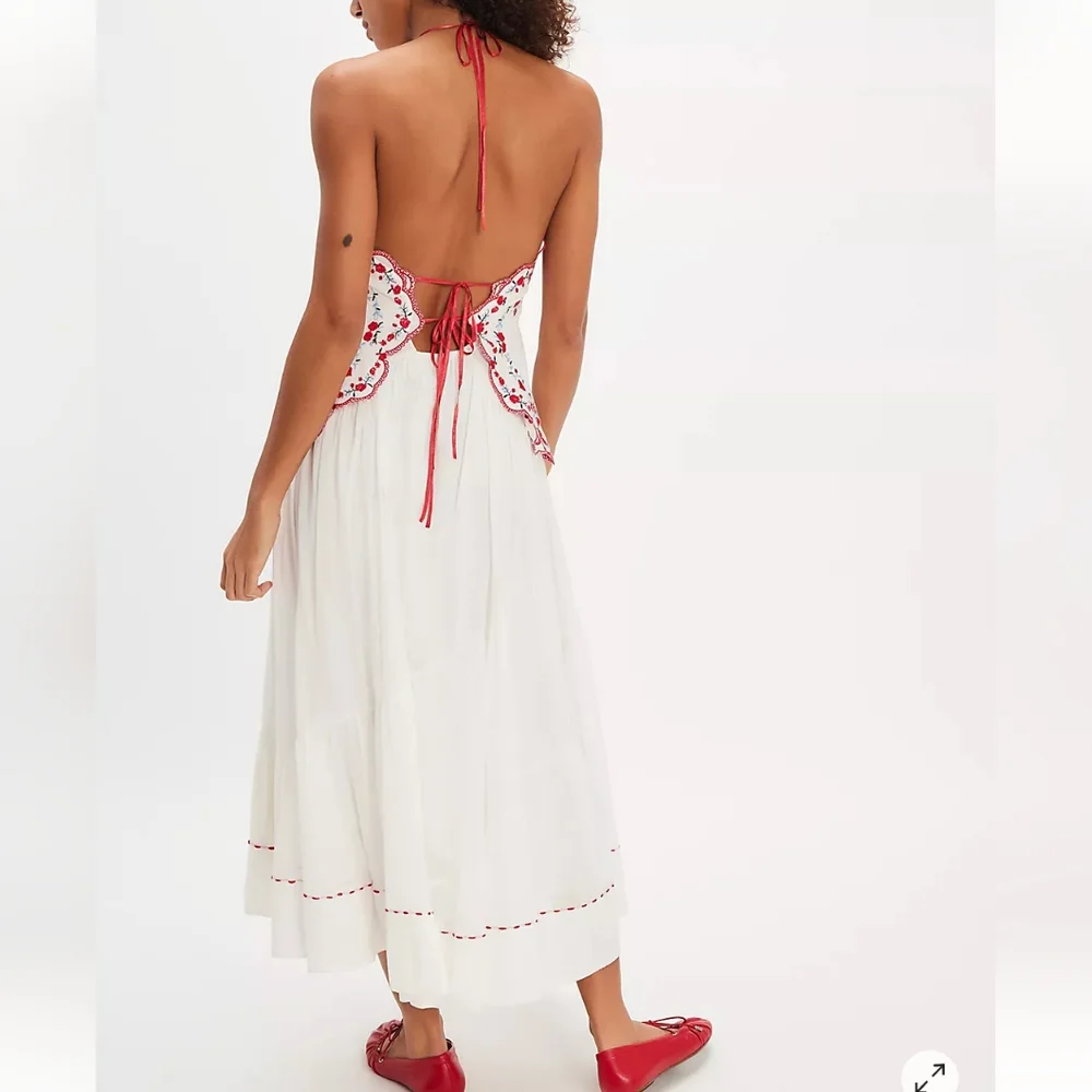Free People Valencians Midi Dress sz Small im White & Red - Picture 2 of 10